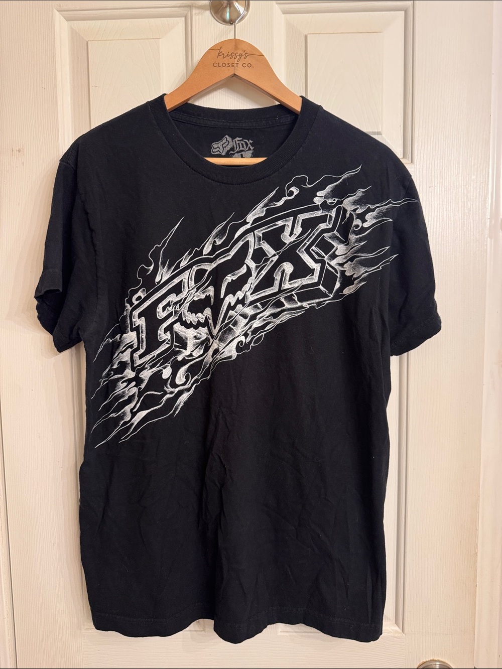 Fox Black Tee with White Flame FOX Graphic